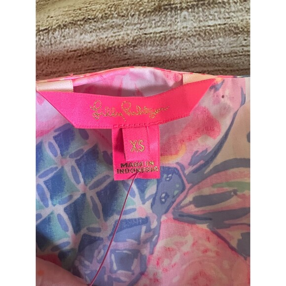 NWT Lilly Pulitzer Zeldie One Shoulder Ruffle Top Pink Isle Snappy Turtle XS - Picture 4 of 8